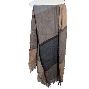 Kuna Scarf 100% Baby Alpaca Jumbo Square Gray Brown Colorblock